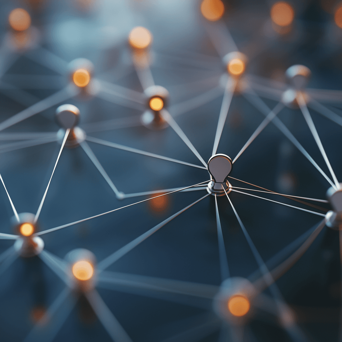 Network nodes connected with golden light